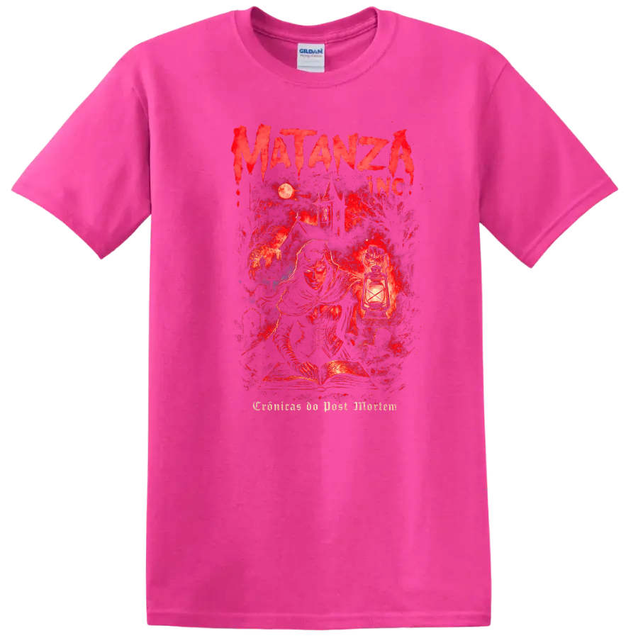 Matanza Inc Retro Heavy Metal Band Album Cover Style T Shirt - Safety Pink