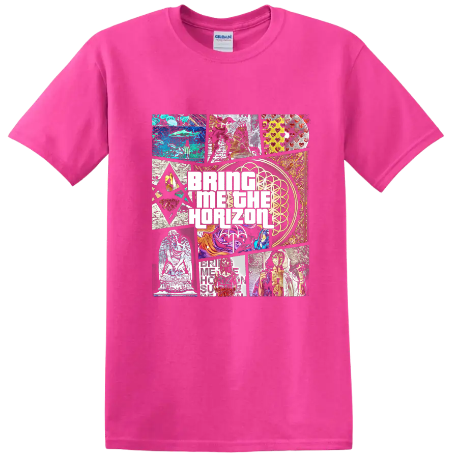 Bring Me The Horizon rock metal collage graphic print T - Safety Pink