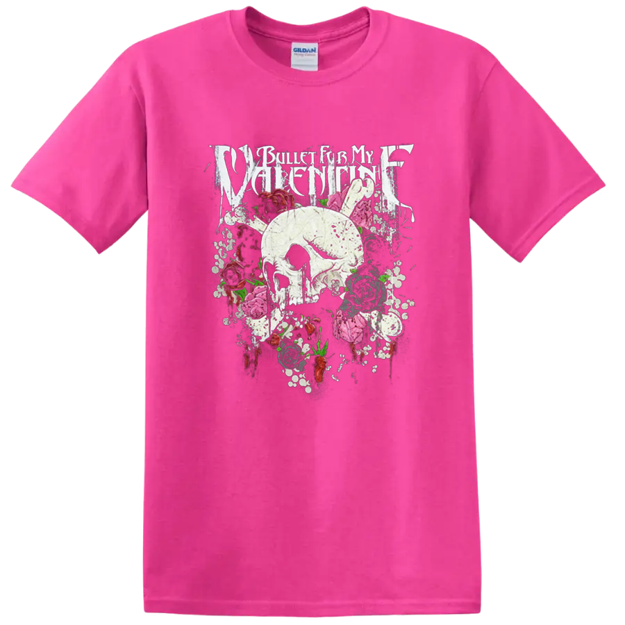 Bullet for My Valentine skull and roses graphic print T - Safety Pink