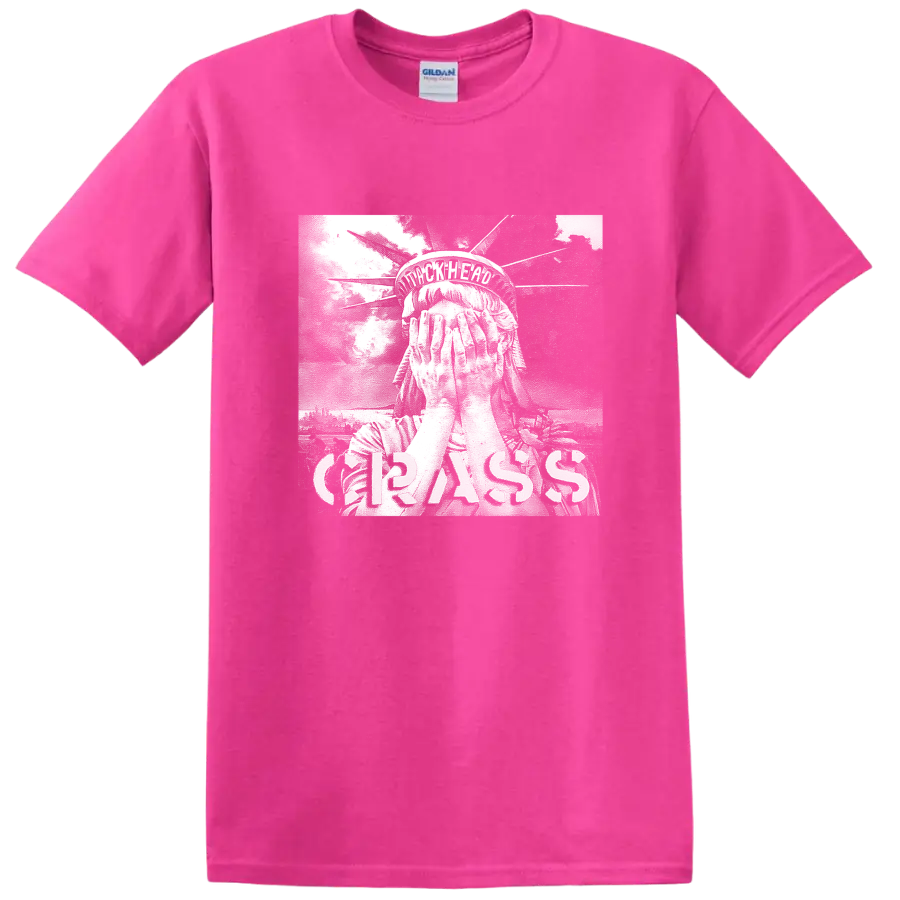 Crass punk rock band graphic design on a Safety Pink T Shirt