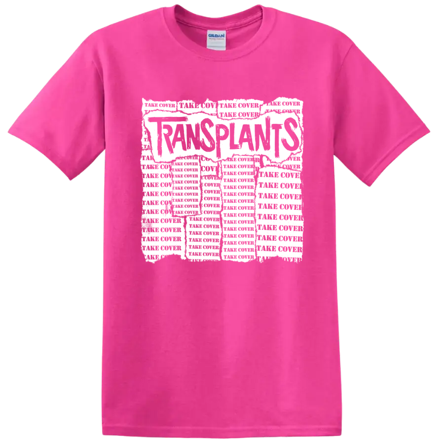Transplants punk rock band logo graphic on a Safety Pink T Shirt