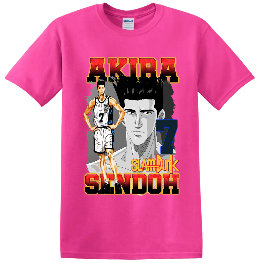 Akira Sendoh Slam Dunk manga basketball graphic with number 7 portrait art on a Safety Pink T Shirt
