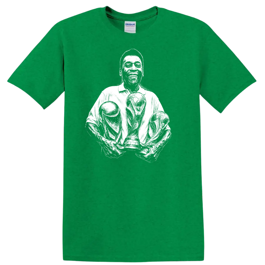 Retro soccer Pelé legend style portrait graphic T - Antic Irish Green