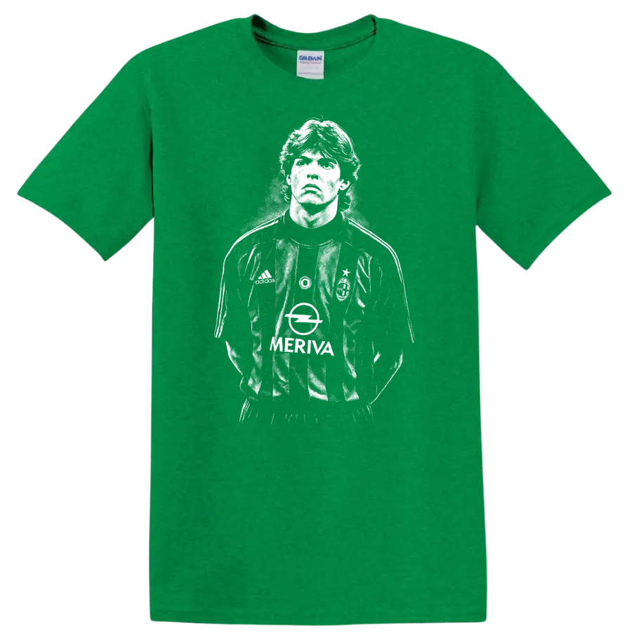 Retro black and white soccer legend portrait style graphic of Ricardo Kaká T - Antic Irish Green
