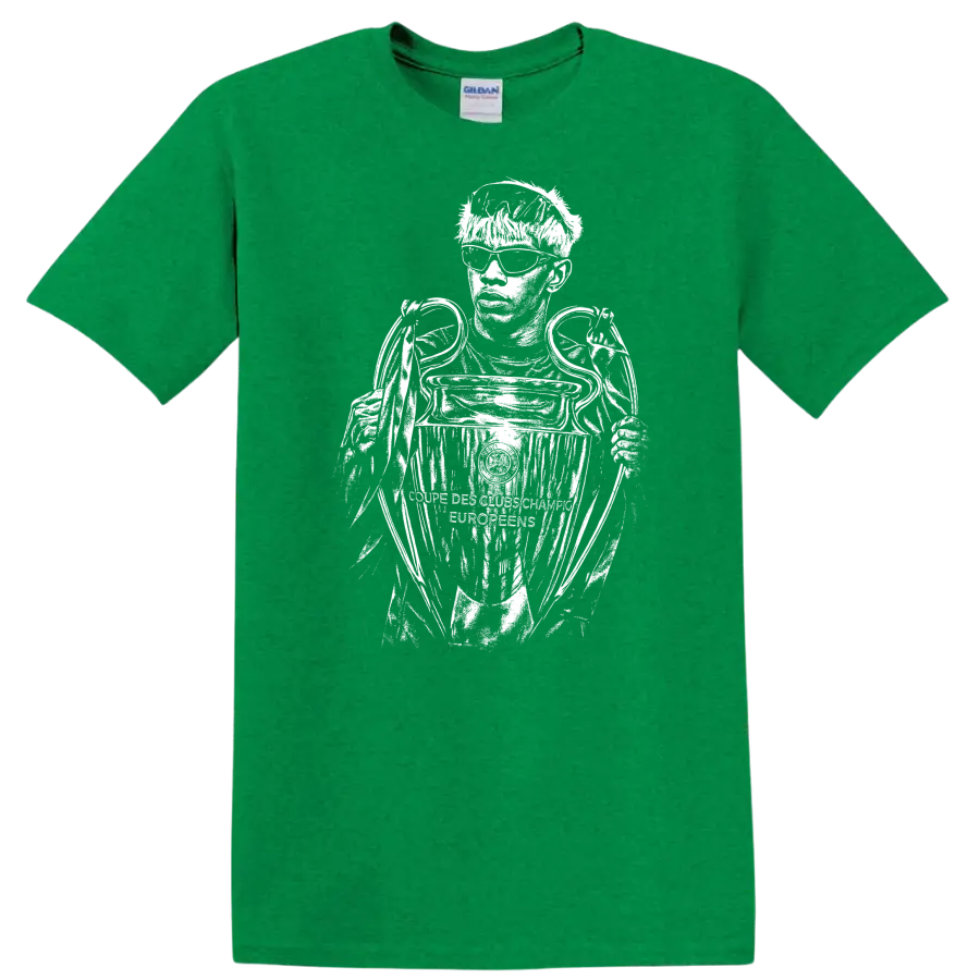 Retro black and white soccer portrait of Lamine Yamal style - Antic Irish Green
