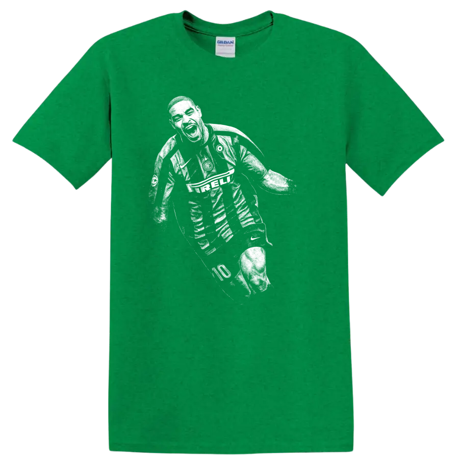 Retro soccer legend portrait of Adriano Leite Ribeiro on a T - Antic Irish Green