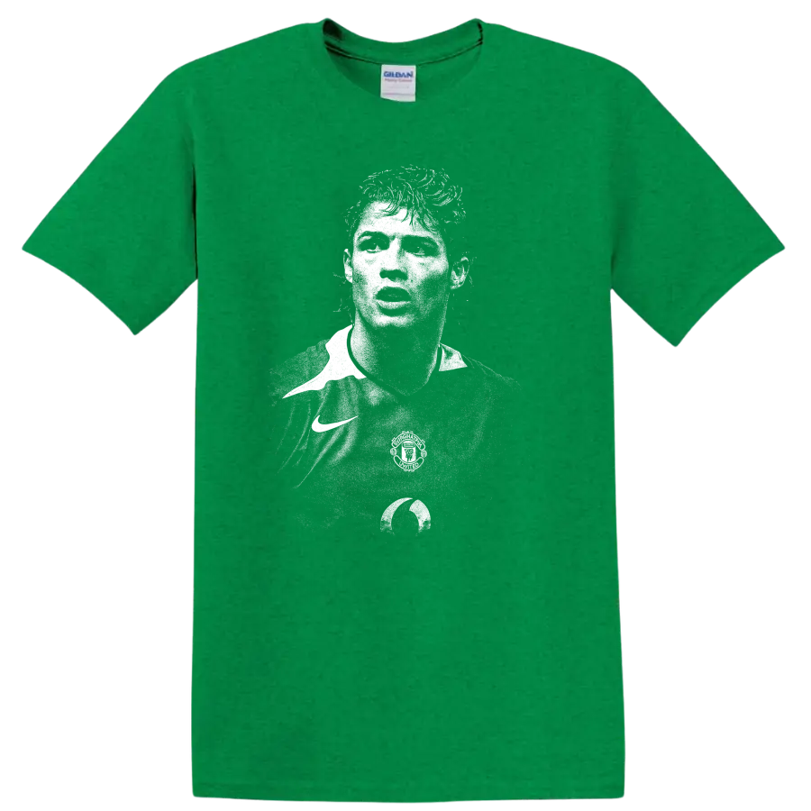 Retro black and white Cristiano Ronaldo portrait style T shirt - Antic Irish Green