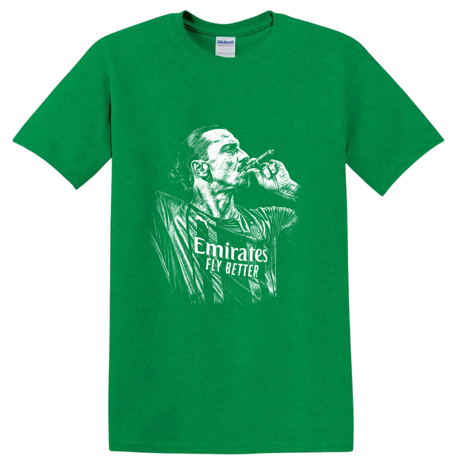 Retro soccer portrait of Zlatan Ibrahimović style graphic T - Antic Irish Green