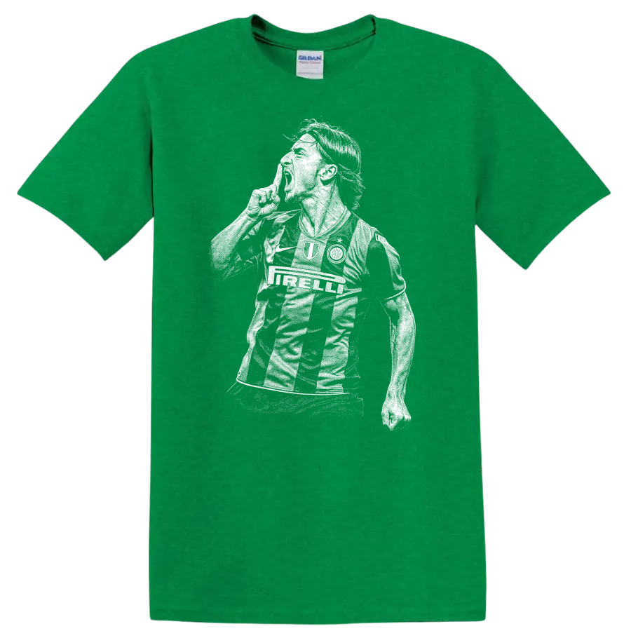 Black and white retro soccer player portrait graphic T Shirt featuring Zlatan - Antic Irish Green