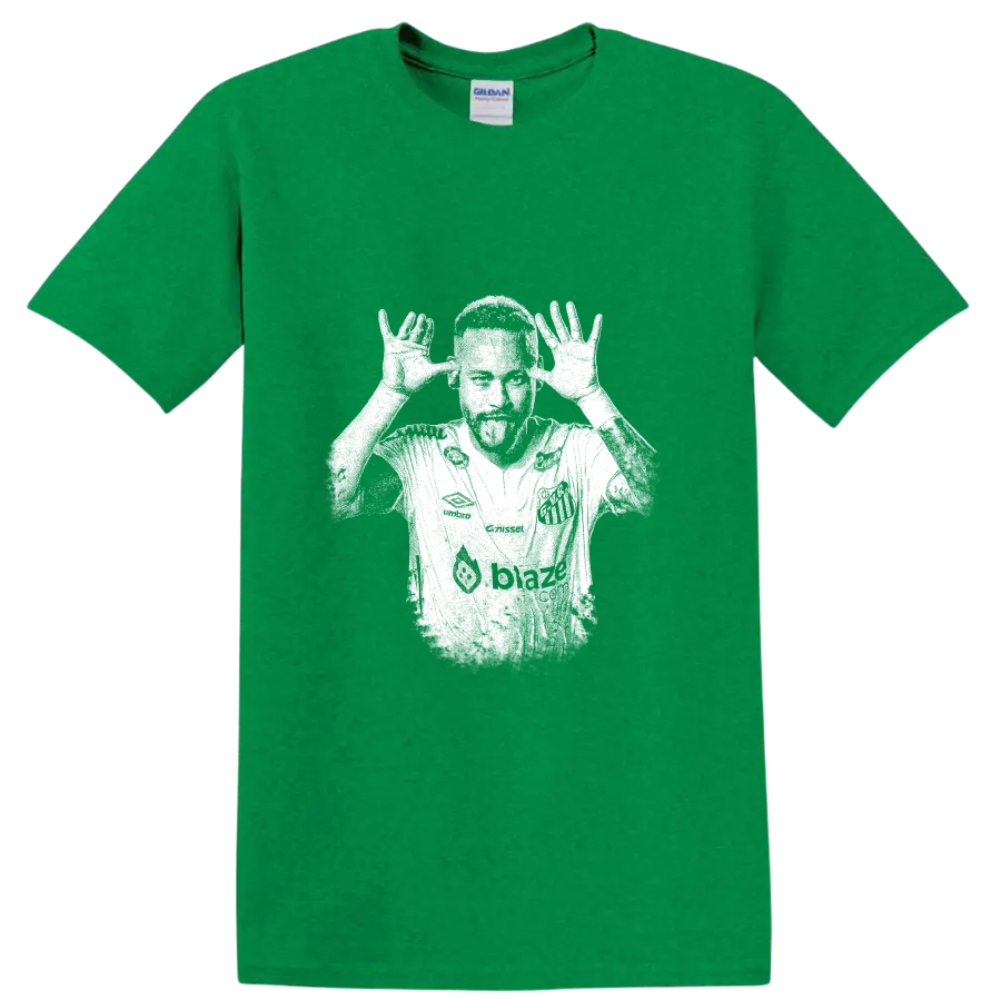 Retro soccer player portrait of Neymar Jr legend style T Shirt - Antic Irish Green