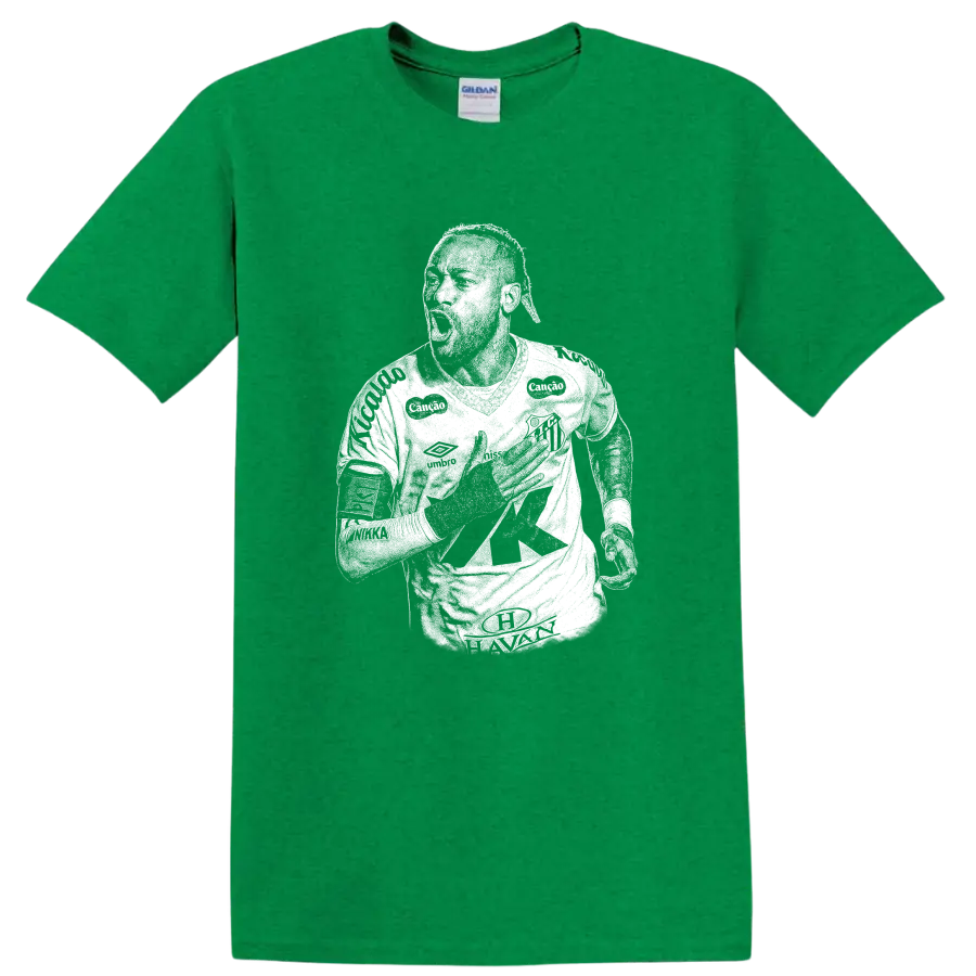 Retro soccer portrait silhouette inspired by Neymar Jr. on a black T - Antic Irish Green