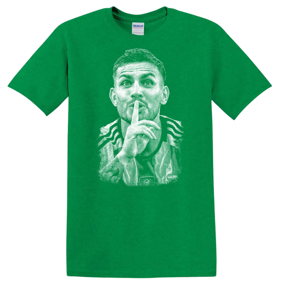 Retro soccer player portrait of Leandro Paredes on T - Antic Irish Green