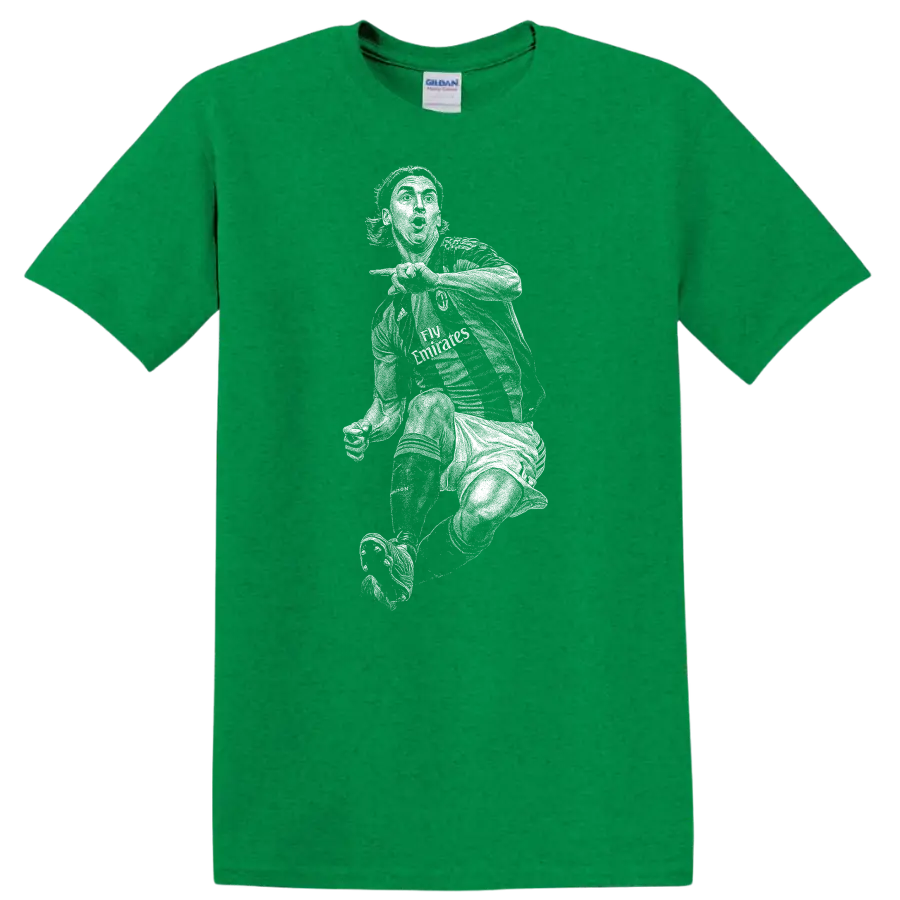 Retro soccer portrait of Zlatan Ibrahimović style graphic T - Antic Irish Green