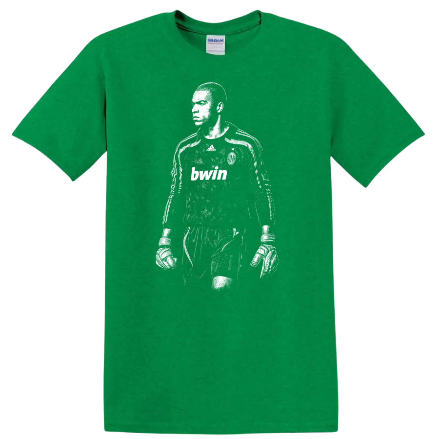 Black and white retro soccer portrait of Nelson de Jesus Silva T - Antic Irish Green