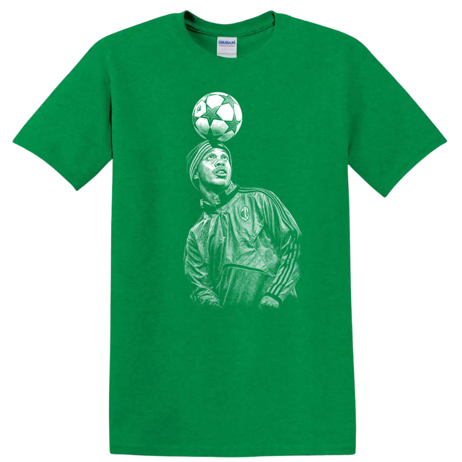 Retro soccer portrait of Ronaldo de Assis Moreira in legend style T - Antic Irish Green