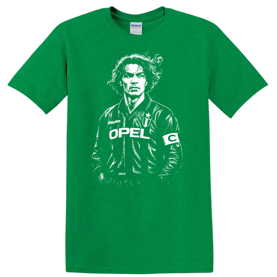 Retro soccer player portrait in vintage legend style T - Antic Irish Green