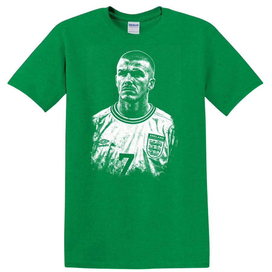 Retro soccer portrait David Beckham legend style T - Antic Irish Green