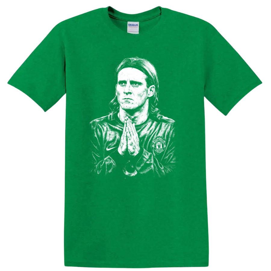 Retro soccer portrait graphic of Diego Forlán legend style on T - Antic Irish Green