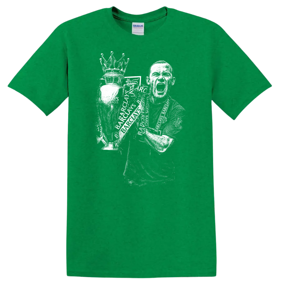 Retro soccer player portrait style graphic inspired by Wayne Rooney on a T - Antic Irish Green