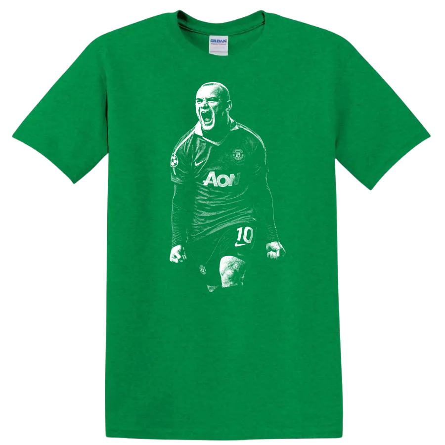 Retro black and white soccer player portrait style Wayne Rooney T - Antic Irish Green