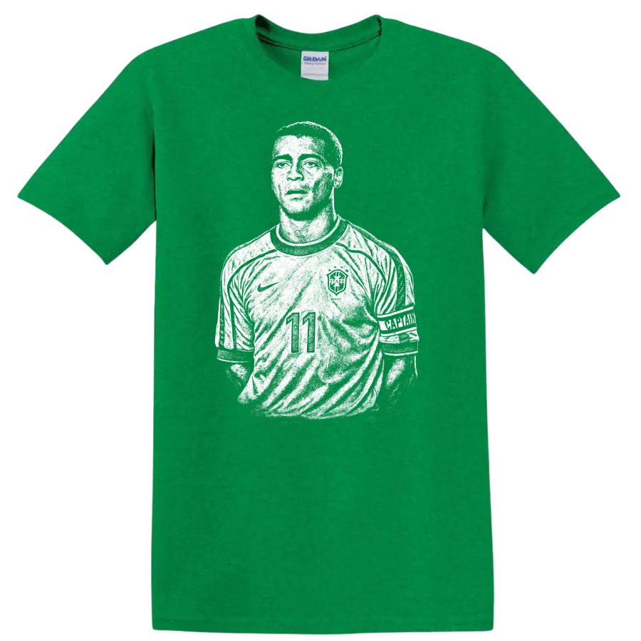 Retro soccer portrait legend style silhouette of Ronaldo Nazário T - Antic Irish Green