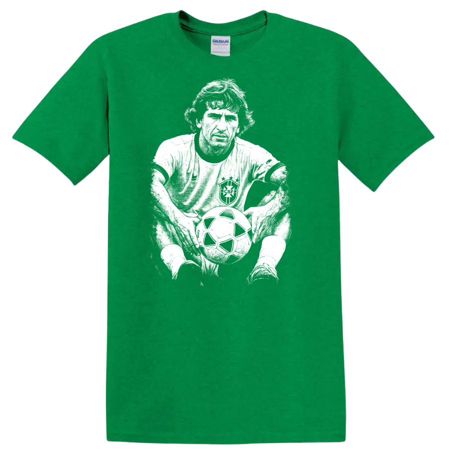 Retro soccer legend portrait style graphic inspired by Arthur Antunes Coimbra on a T - Antic Irish Green