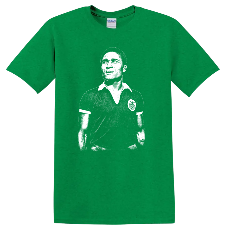 Retro black-and-white soccer legend portrait of Eusébio da Silva Ferreira T - Antic Irish Green