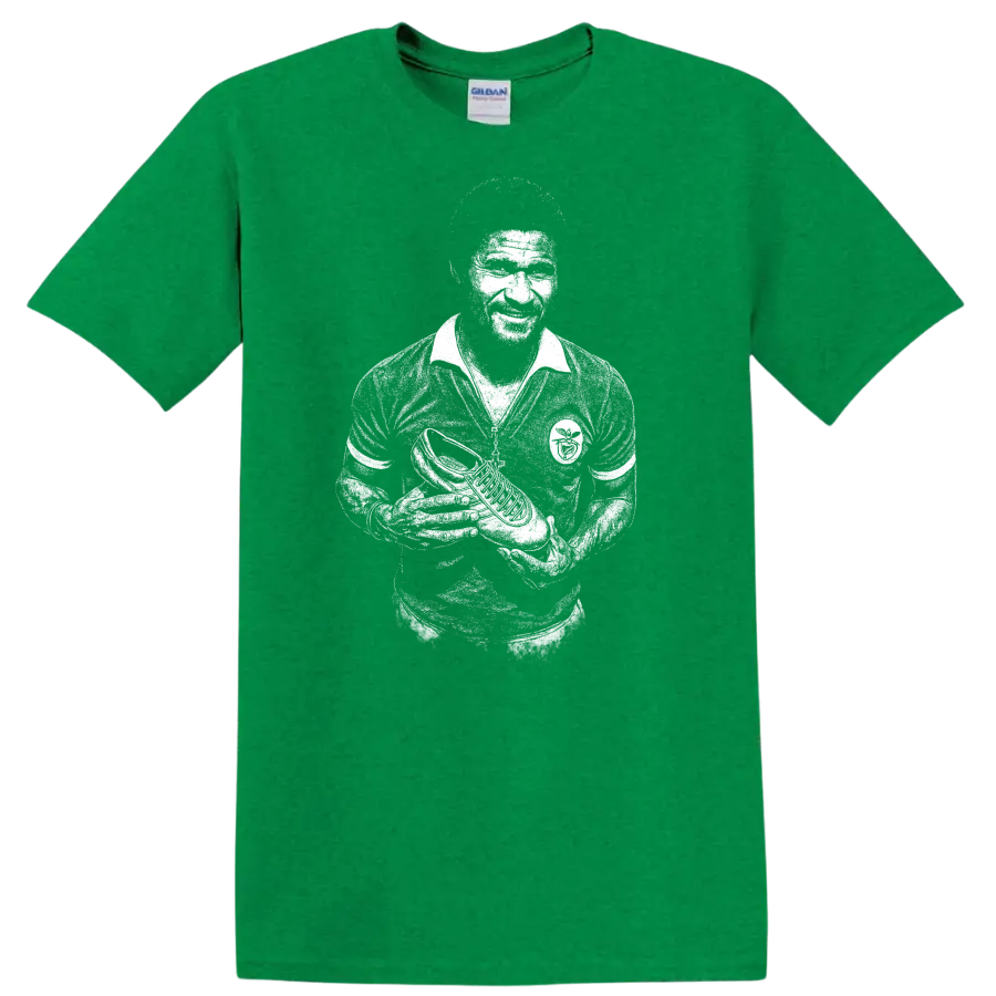 Retro black and white portrait of Eusébio da Silva Ferreira on T - Antic Irish Green