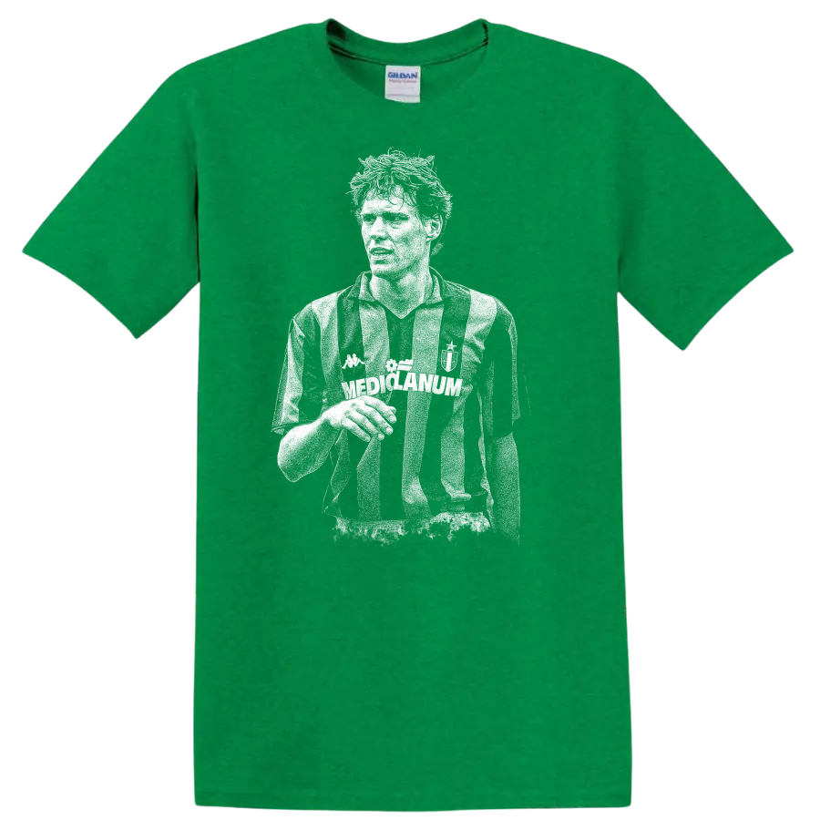 Black and white retro soccer portrait of Marco van Basten T shirt - Antic Irish Green