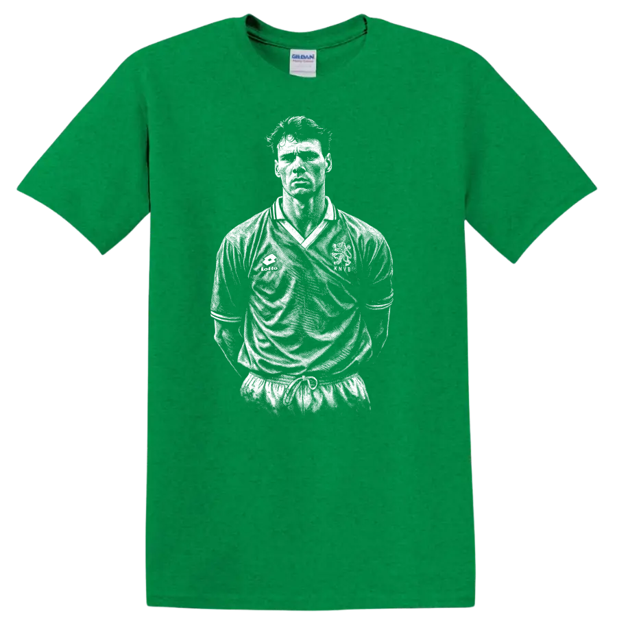 Retro black and white soccer portrait of Marco van Basten T - Antic Irish Green