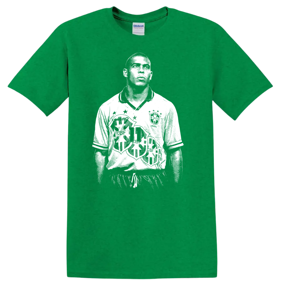 Retro soccer portrait of Ronaldo Nazário legend style - Antic Irish Green