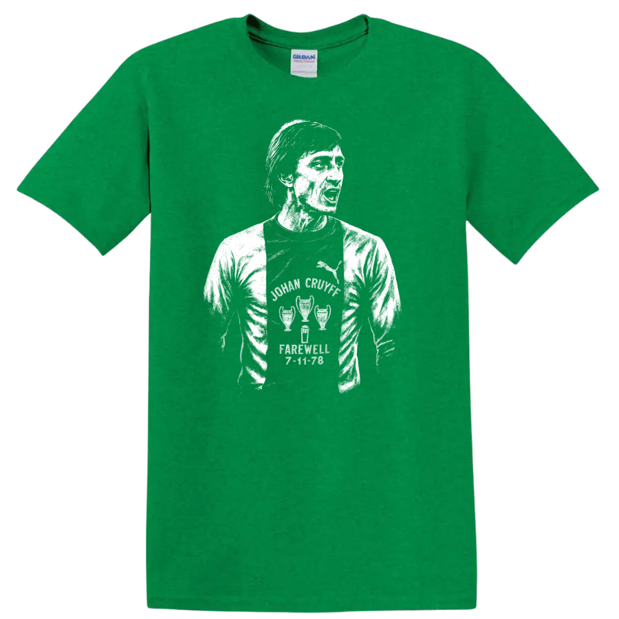 Retro black and white soccer legend portrait graphic T - Antic Irish Green
