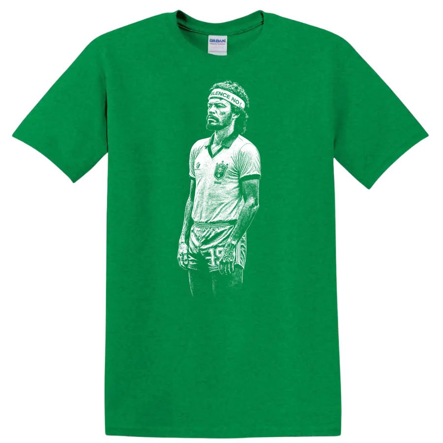 Retro soccer legend portrait graphic of Sócrates Brasileiro on - Antic Irish Green