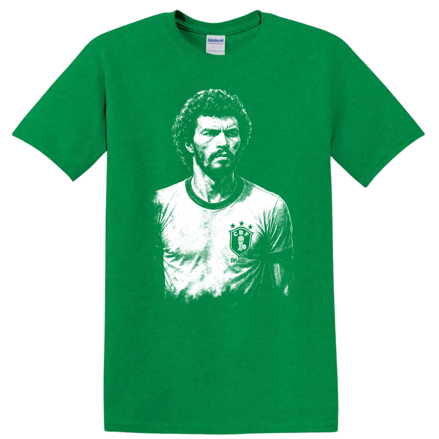 Retro black and white portrait of Sócrates Brasileiro T Shirt - Antic Irish Green