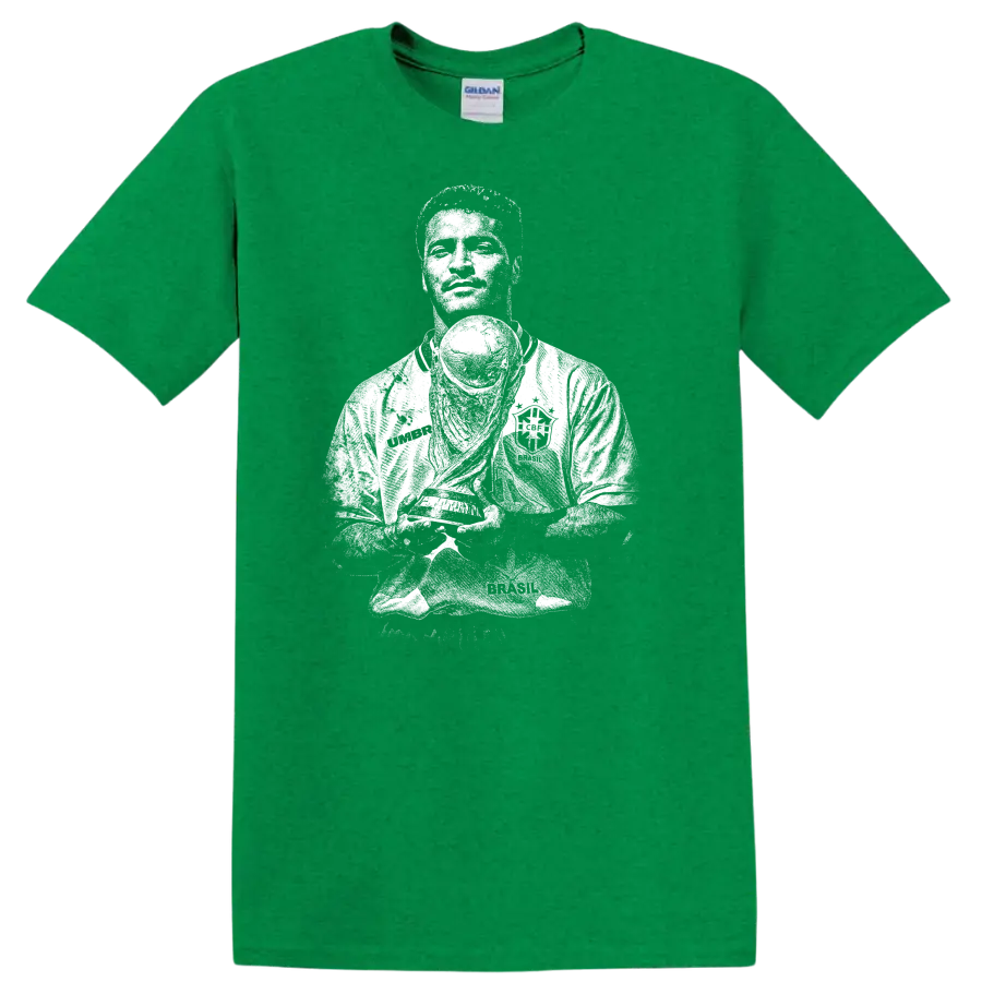Retro soccer portrait silhouette of Romário de Souza Faria T - Antic Irish Green