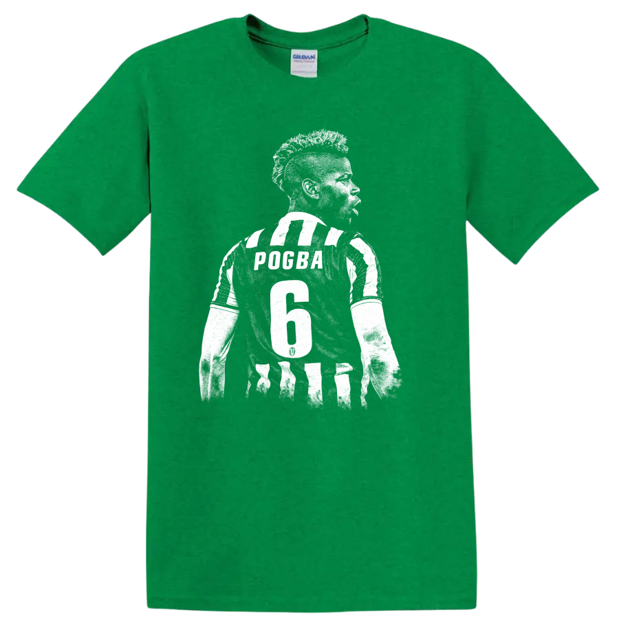 Black and white retro soccer portrait graphic inspired by Paul Pogba T - Antic Irish Green