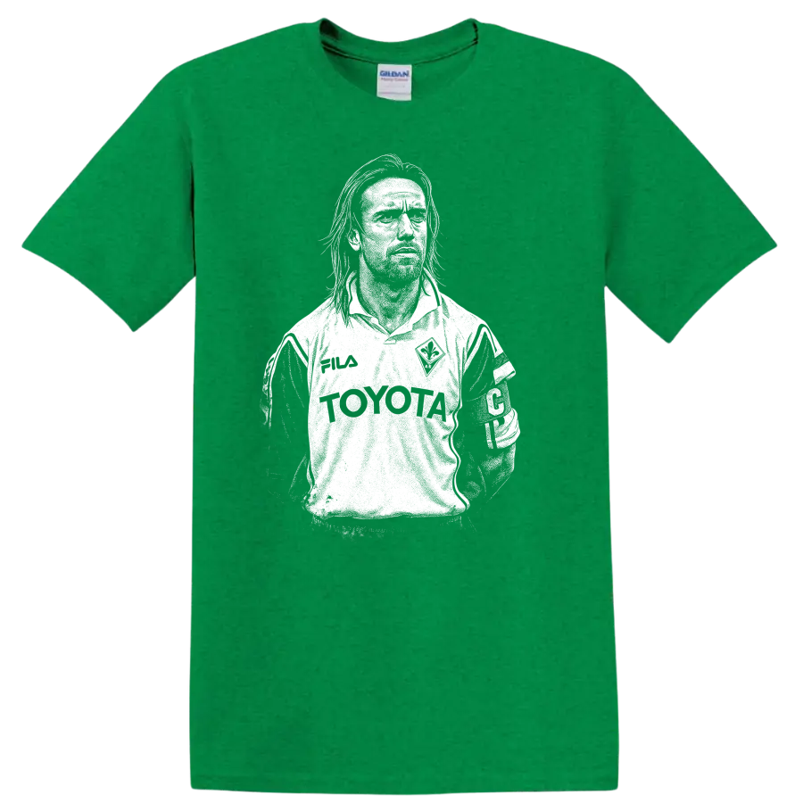 Black and white retro soccer portrait of Gabriel Omar Batistuta T - Antic Irish Green