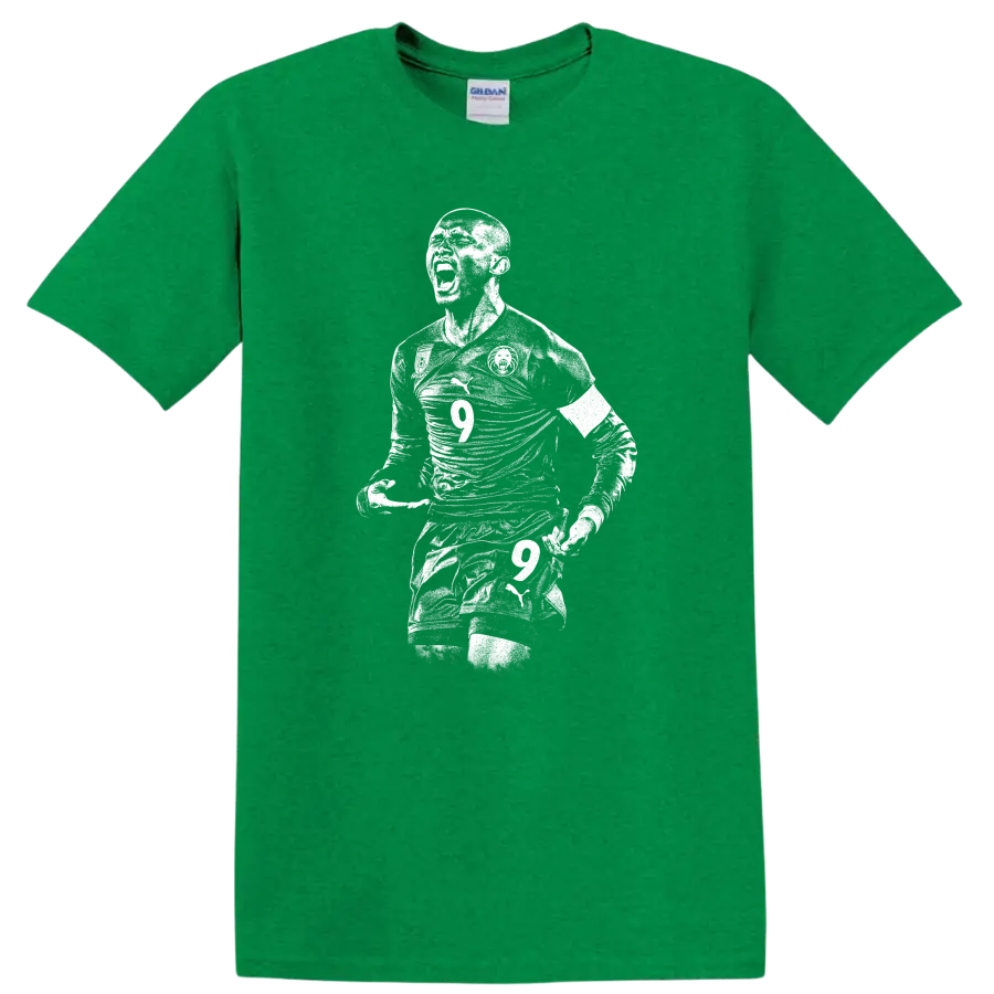 Black and white retro soccer player portrait graphic T - Antic Irish Green