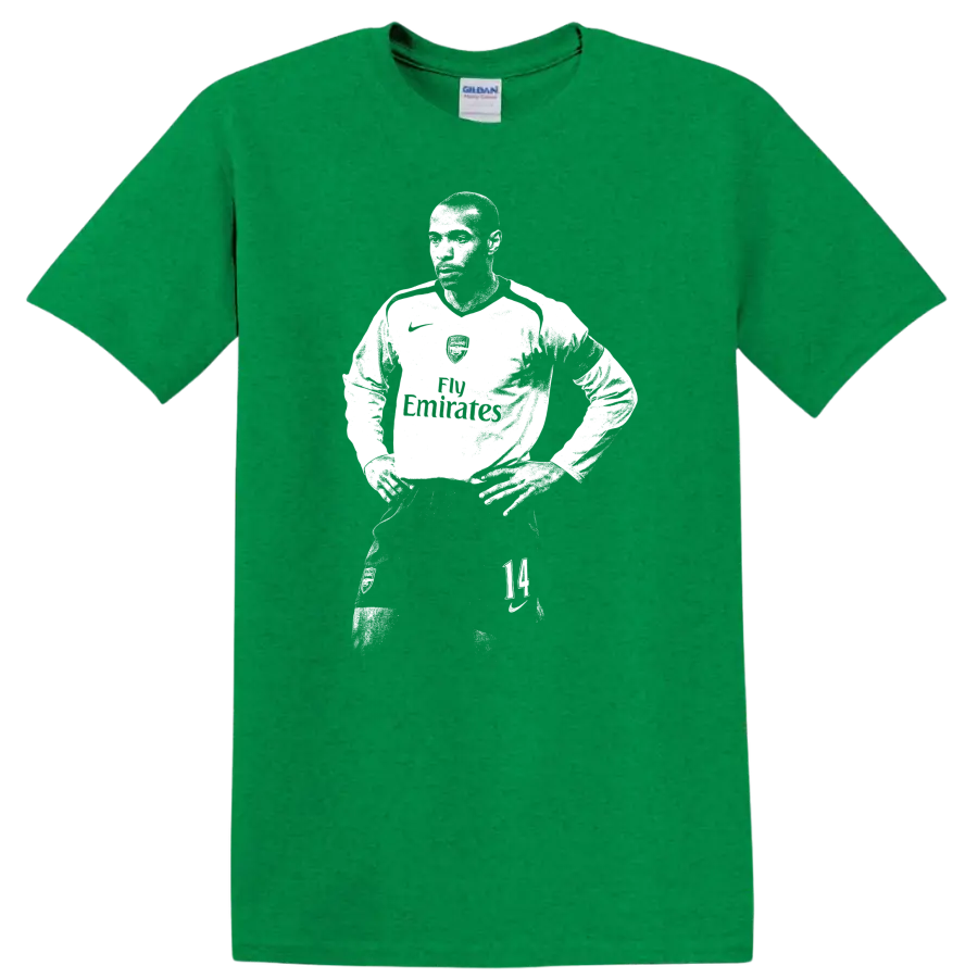 Retro black and white Thierry Henry soccer portrait style T - Antic Irish Green