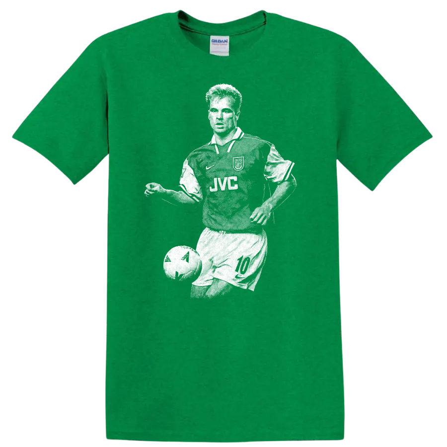 Retro soccer player portrait of Dennis Bergkamp on T - Antic Irish Green
