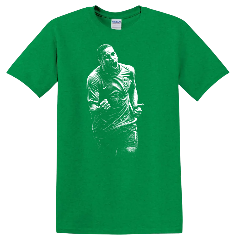 Retro soccer portrait of Adriano Leite Ribeiro style graphic T - Antic Irish Green