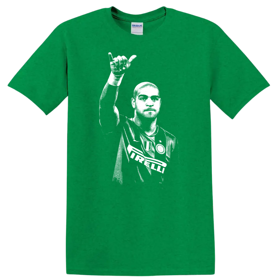 Retro soccer portrait of Adriano Leite Ribeiro legend style T - Antic Irish Green