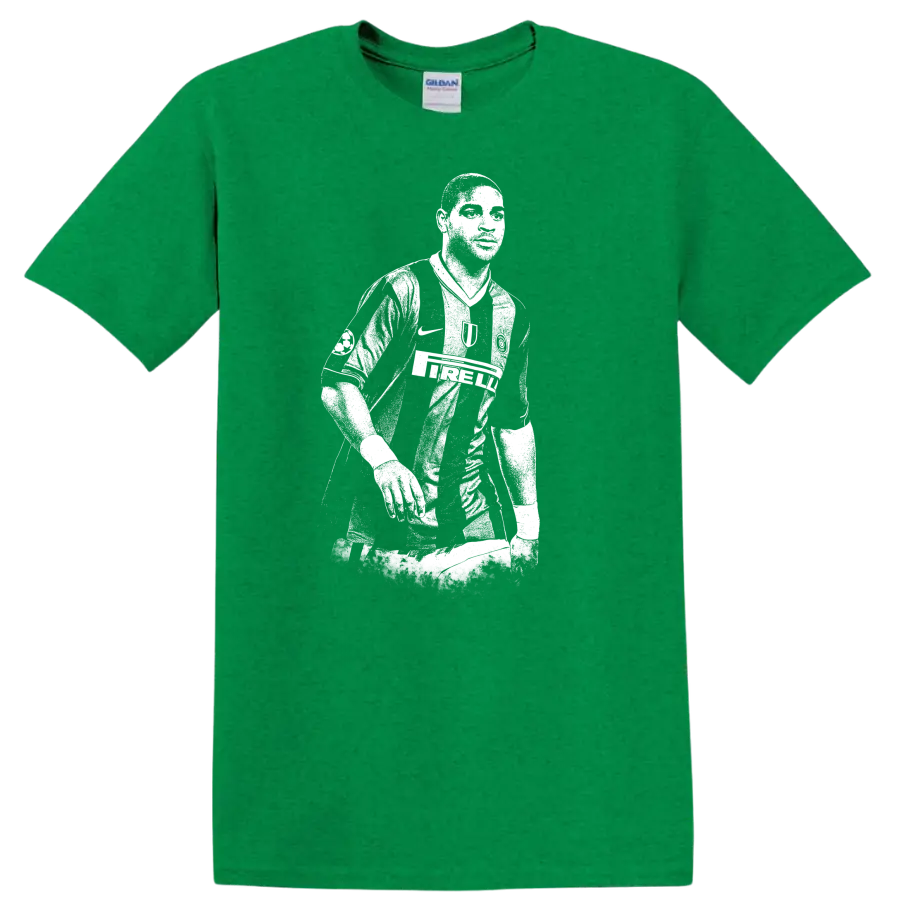 Retro soccer legend portrait silhouette style T Shirt featuring Adriano Leite - Antic Irish Green