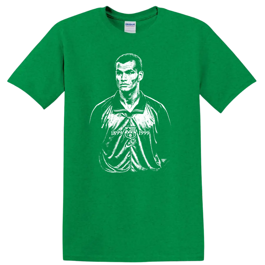 Retro black and white Rivaldo soccer portrait graphic T - Antic Irish Green