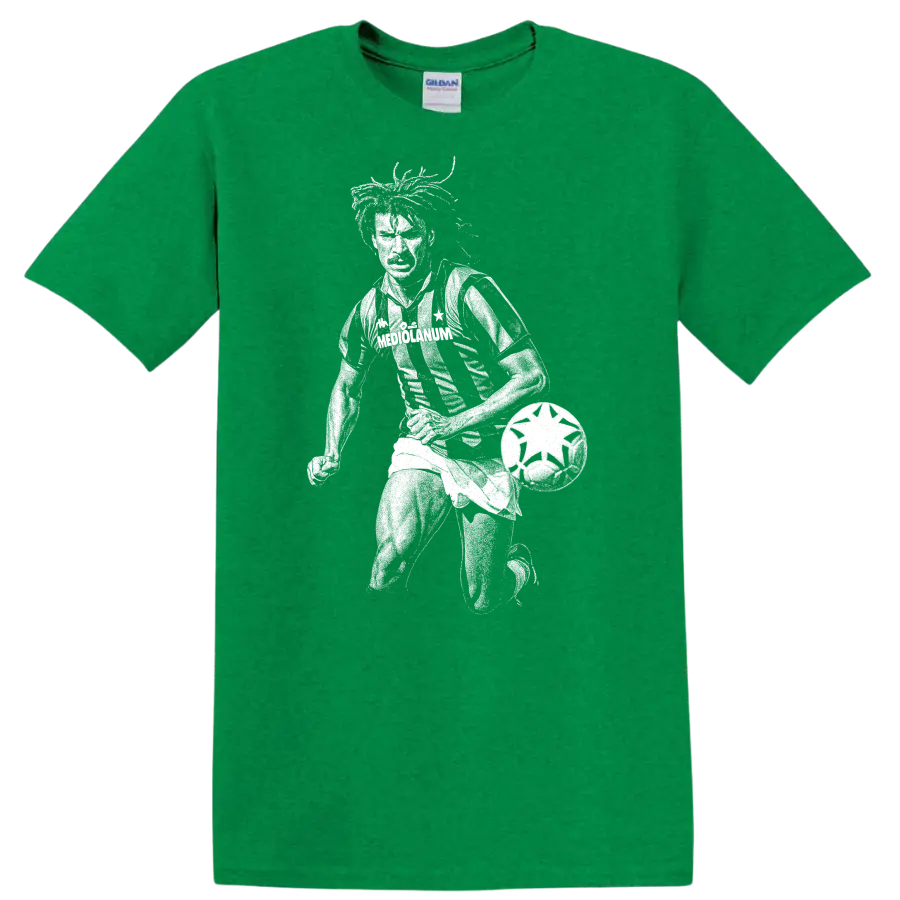 Retro black-and-white Ruud Gullit soccer portrait silhouette T - Antic Irish Green