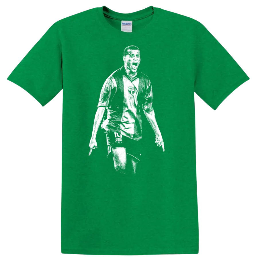 Black and white retro soccer portrait of Rivaldo style T - Antic Irish Green