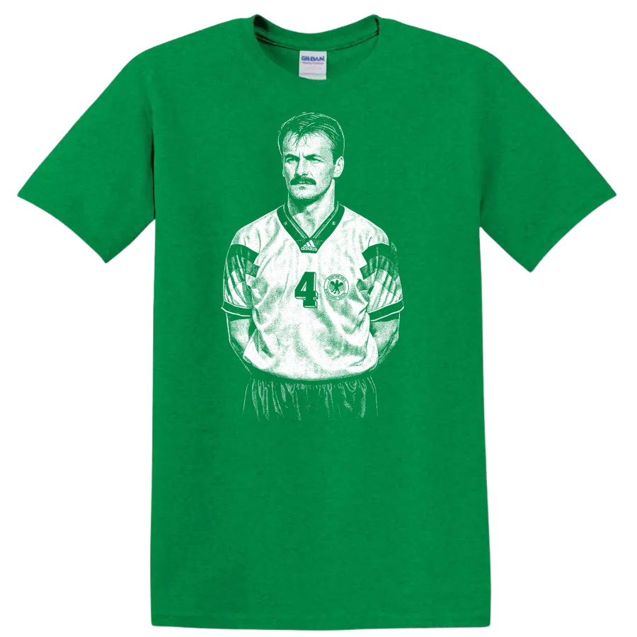 Retro soccer legend portrait style graphic featuring Jürgen Kohler on a T - Antic Irish Green