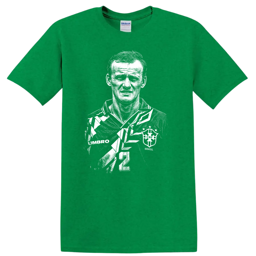 Black and white retro soccer portrait of Cláudio Taffarel T-shirt - Antic Irish Green
