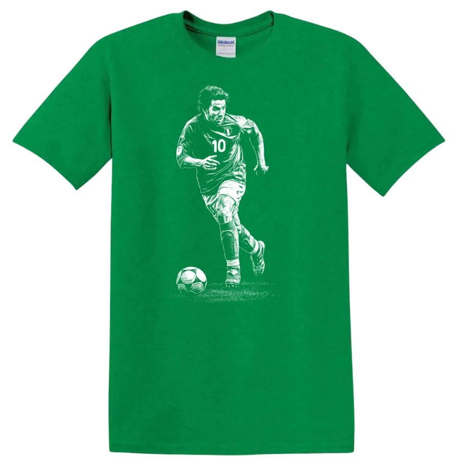 Black and white retro soccer portrait of Alessandro Del Piero T Shirt - Antic Irish Green