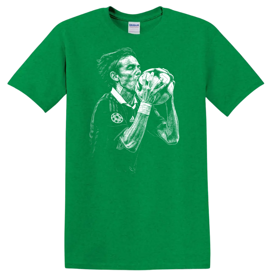 Retro soccer portrait of Filippo Inzaghi legend style T shirt - Antic Irish Green